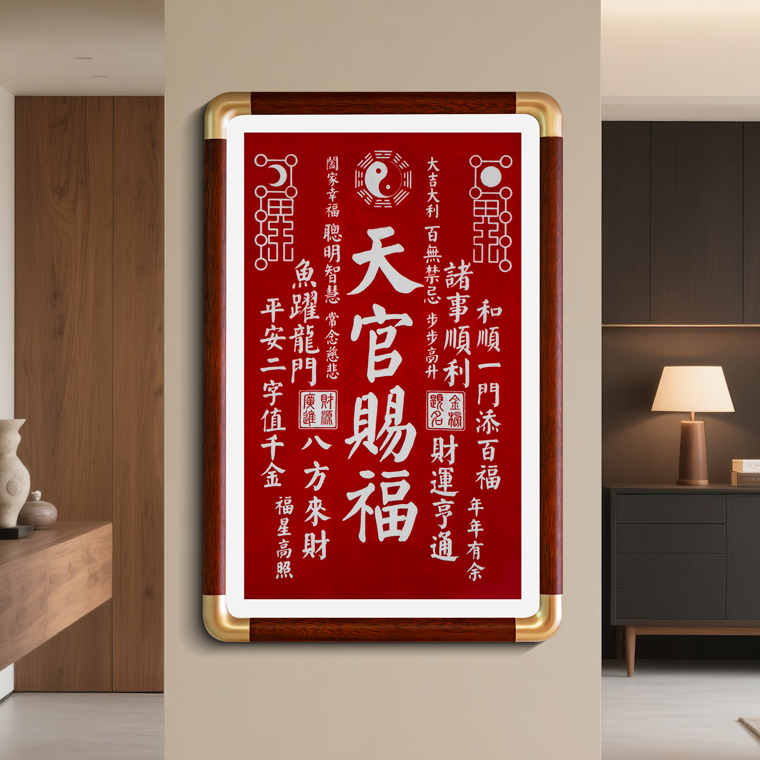 Heavenly Official Blessing Art - Traditional Chinese Print for Home Decoration, Wood Framed Rice Paper Painting
